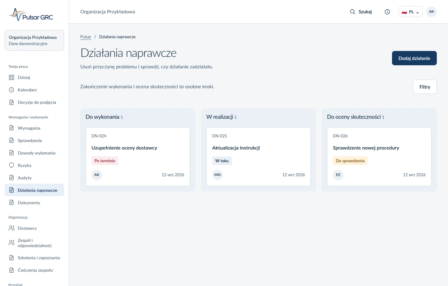 Przykładowy rejestr działań naprawczych